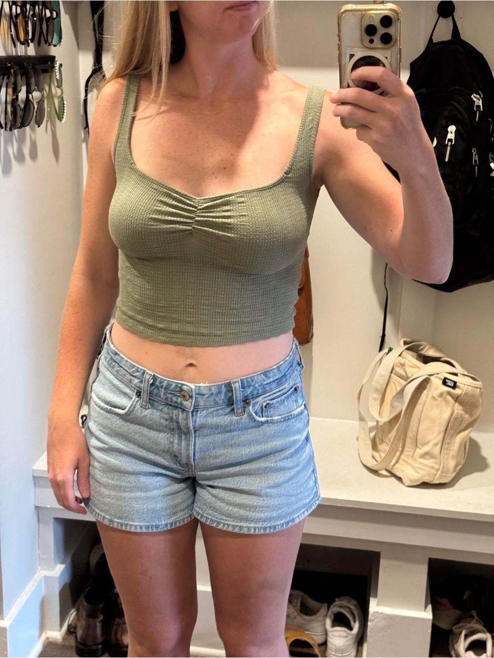 American Eagle Outfitters Olive Ribbed V-Front Tank